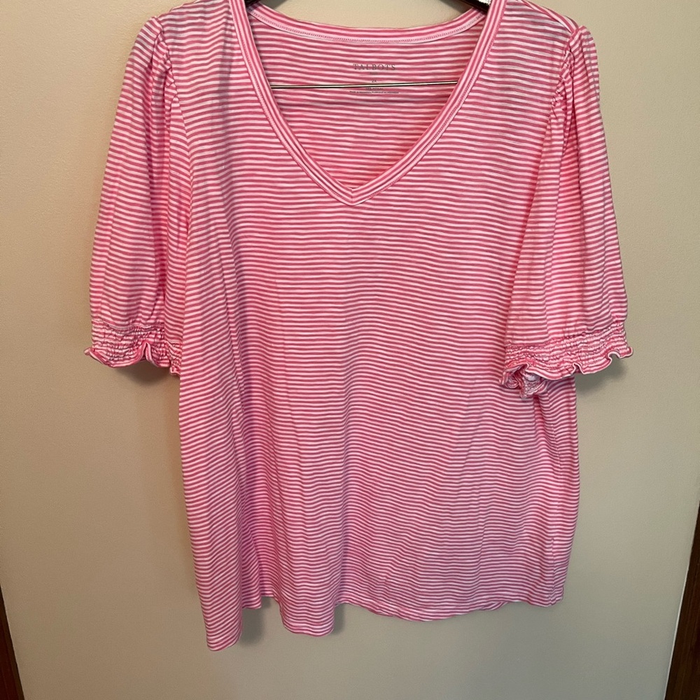 Talbots Pink and White Striped V-Neck Tee